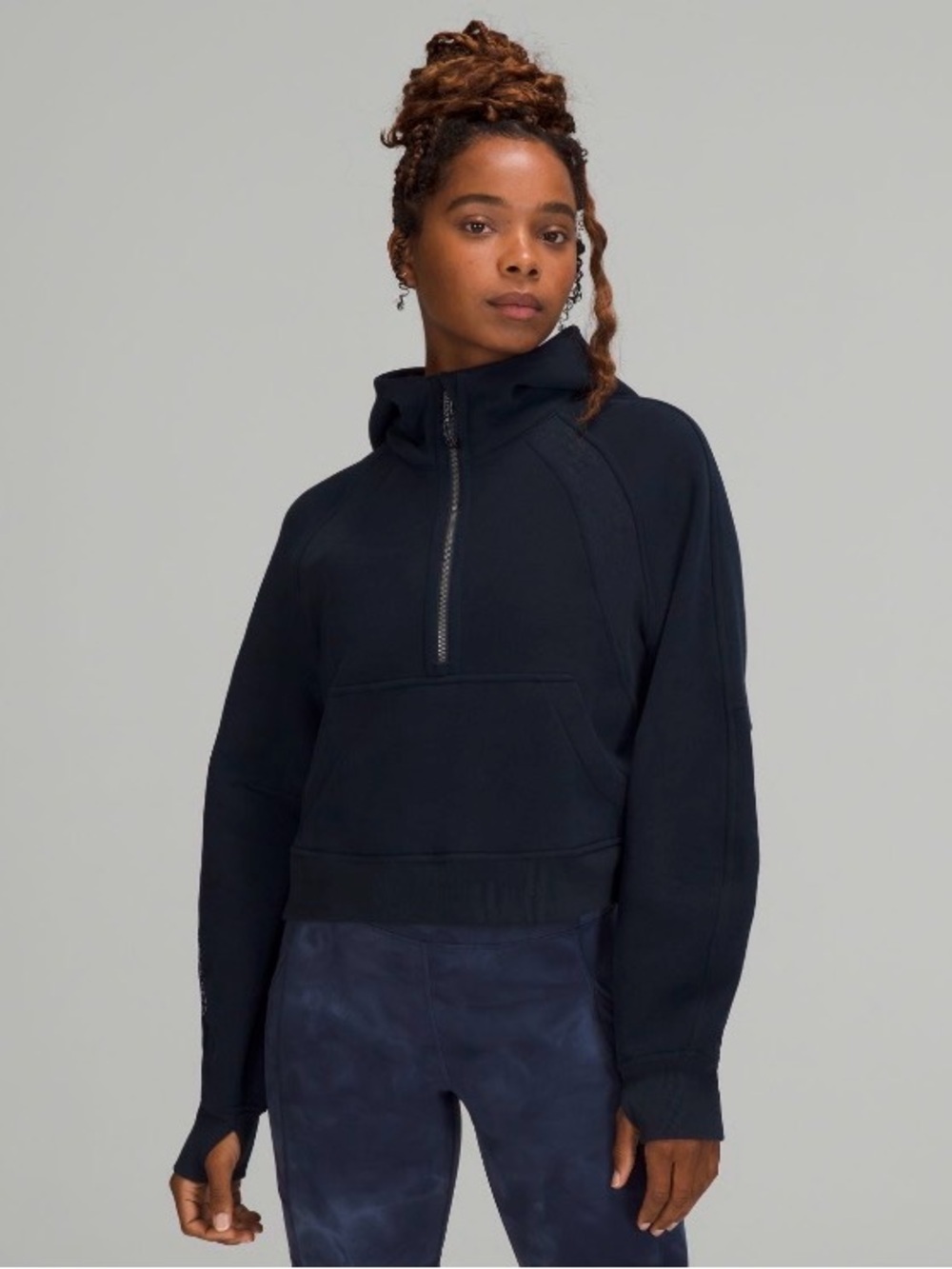 Lululemon Cropped Oversized Navy Scuba 1/4 Zip Hoodie. Size: M/L